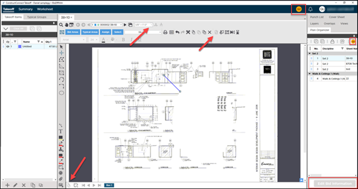 Plan Organizer in Use - Takeoff Tab